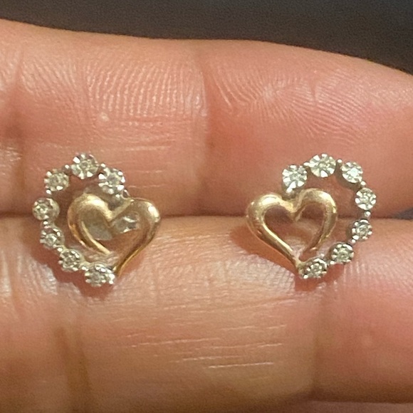 Preowned Kay Jewelers Diamond Small Heart Earrings Sterling Silver 10K Rose Gold - Picture 7 of 14